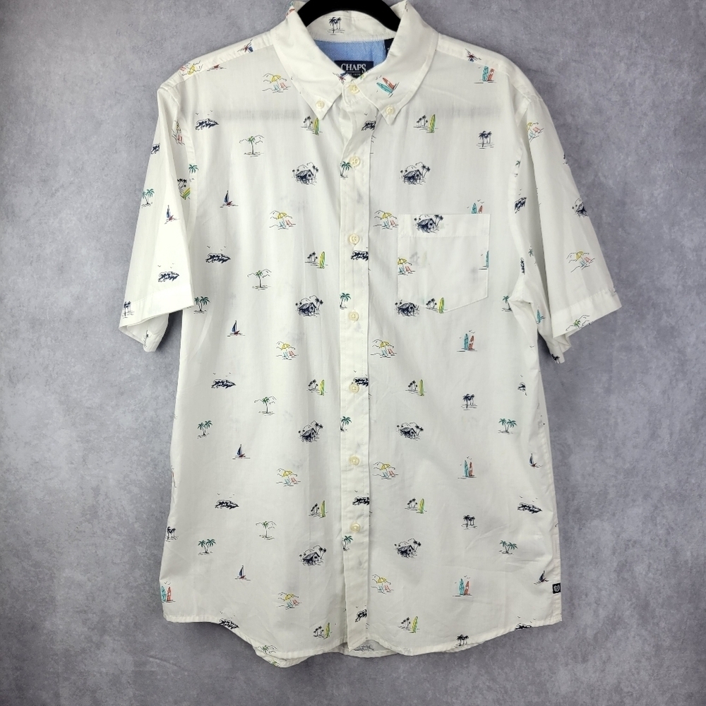 chaps easy care mens surf button up Cotton Coast‎ Beachy Summer shirt Size M